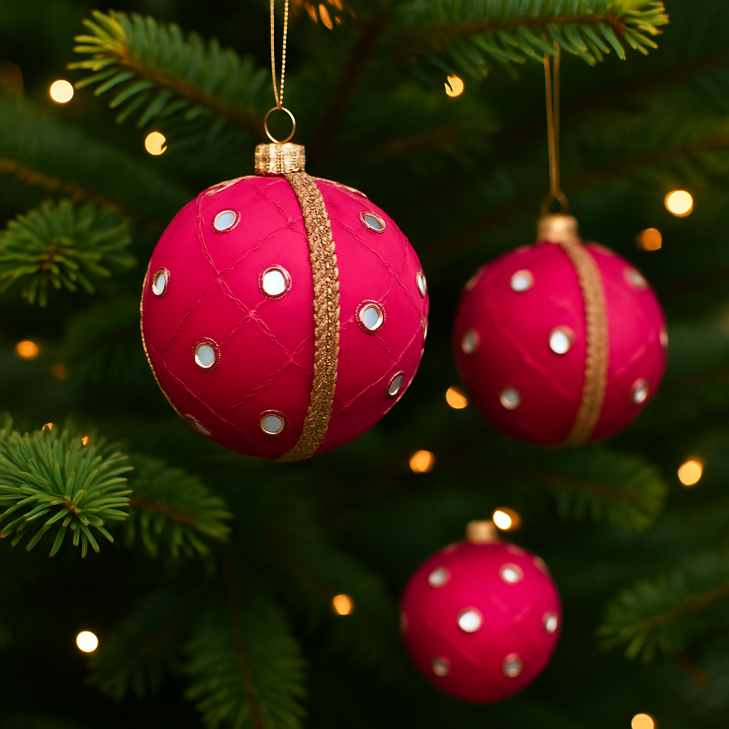 Salina bauble hing naturally on a lightly lit tree