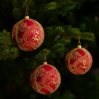 Aarna Bauble – 10cm multicolour embroidered ornament with floral motifs, sequins, and gold trim, handmade in the UK.