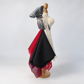 Outfit styled on a Mashquin mannequin using Ruby Nights fabrics and cream lace trim