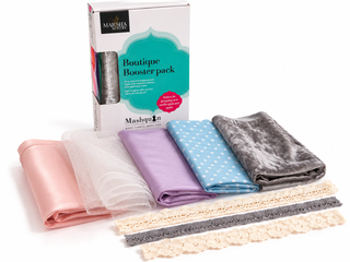 Mashquin Sherbet Swirl booster pack box with pastel pink, lilac, blue polka dot, silver and white mesh fabrics and trims