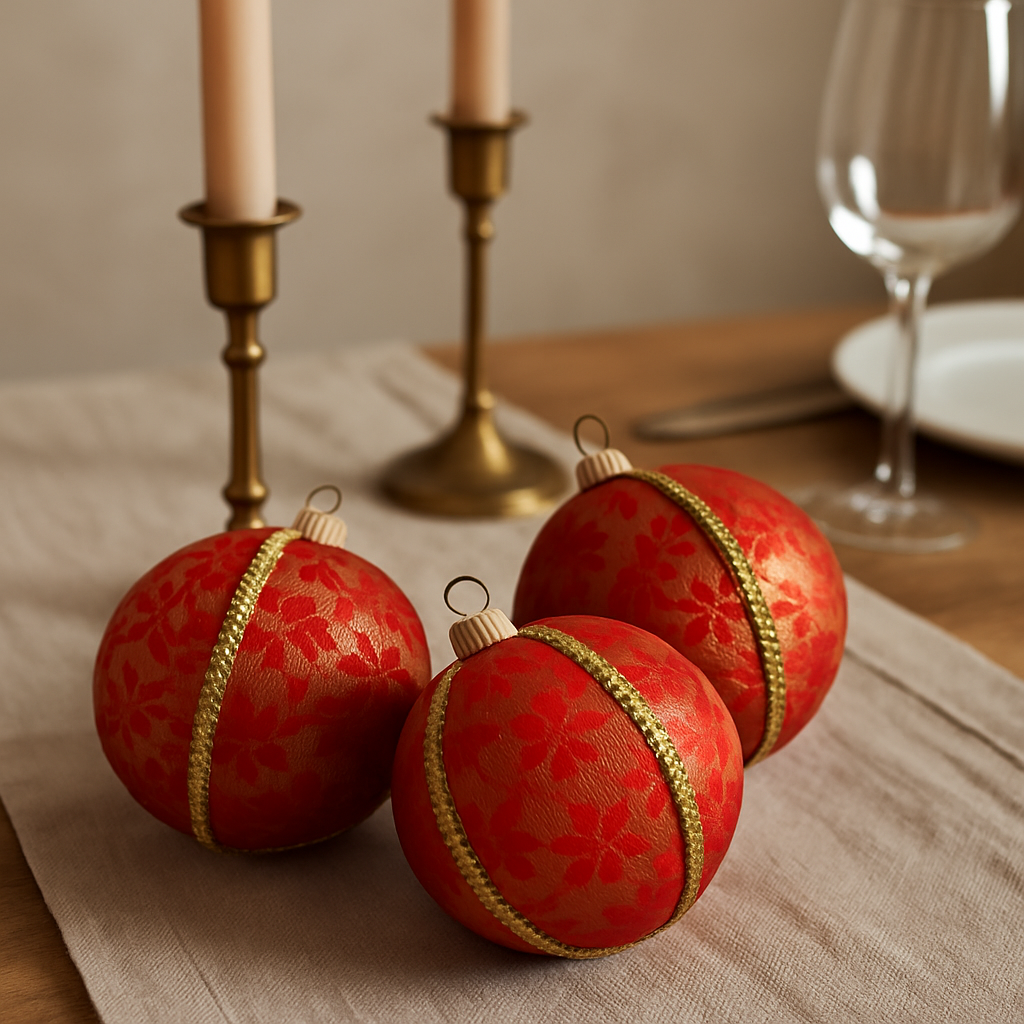 Close-up of Raj Bauble showing intricate red floral motifs on shimmering gold fabric.