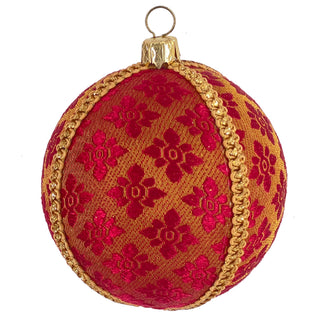 Single Rekha Bauble in red and gold brocade with gold trim and metallic cap, photographed on a clean white background.