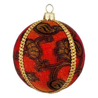 Single Shanti Bauble in 10cm, featuring bold red paisley fabric with gold braid, shown on a clean white background.